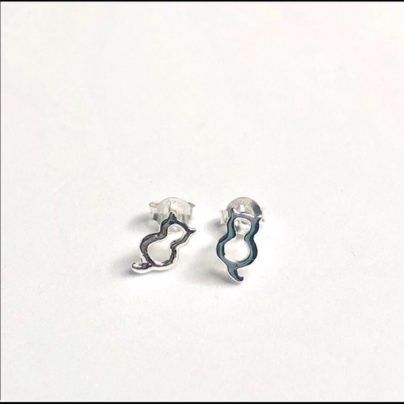 925 Sterling Silver Cat Silhouette Earrings - Picture 6 of 7